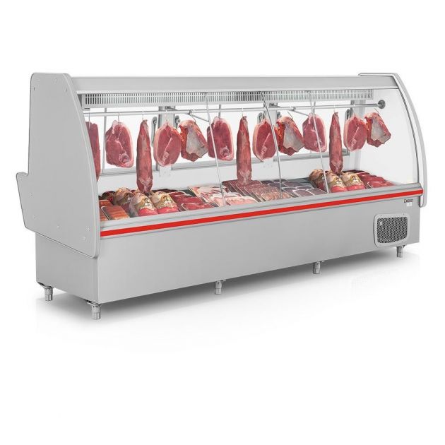 Balcão Vitrine Expositora de Carnes Açougue 3 Metros com Gancheira Gelopar 0 a +7° GAPS 310