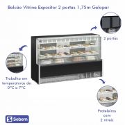 Balcão Vitrine Expositora Refrigerada Fria para Bolos, Tortas, Doces 1,75m Gelopar GPEA175 110V 220V