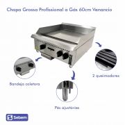 Chapa Chapeira Churrasqueira Profissional a Gás Hamburguer Carne 60cm Grossa Espessura 19mm Venâncio 