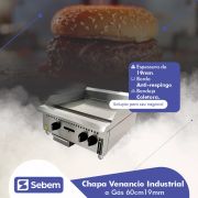 Chapa Chapeira Churrasqueira Profissional a Gás Hamburguer Carne 60cm Grossa Espessura 19mm Venâncio 