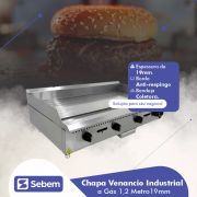 Chapa Chapeira Industrial Grossa Lanche, Hamburger, Carne a Gás 1,2m Venancio Prime