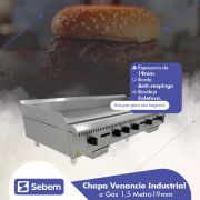 Chapa Chapeira Profissional Hamburgueria a Gás 5 Queimadores Potente 1,5M Venancio Prime