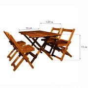 Conjunto de Mesa Dobrável 120x70 com 4 Cadeiras Madeira Maciça Restaurantes Imbuia Natural Montana