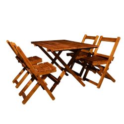 Conjunto de Mesa Dobrável 120x70 com 4 Cadeiras Madeira Maciça Restaurantes Imbuia Natural Montana