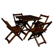 Conjunto de Mesa Dobrável 70x70 com 4 Cadeiras de Madeira Maciça Tabaco para Restaurantes e Eventos