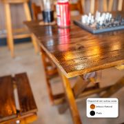 Conjunto de Mesa Dobrável 70x70 com 4 Cadeiras de Madeira Maciça Tabaco para Restaurantes e Eventos