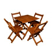 Conjunto Mesa Dobrável 70x70 com 4 Cadeiras Imbuia Natural para Bares, Restaurantes e Eventos