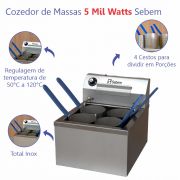 Cozedor Cozedora de Massas Macarrão Legumes Pasta Elétrico Industrial 4 Cestos Porção 5000W Sebem