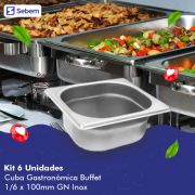 Cuba Gastronomica Sebem GN 1/6x100 MM Prof. Aço Inox Kit 6 Un Sebem