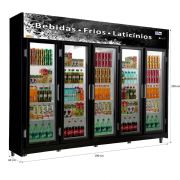 Expositor Vertical Geladeira Expositora 5 Portas Visacooler para Bebidas 1720 Litros Frilux Preto 