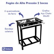 Fogão 2 Bocas Sebem Grelhas 30x30 de Alta Pressão Industrial a Gás