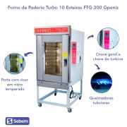 Forno de Padaria Turbo Com Vapor Grande 10 Esteiras FTG 300  Gpaniz 