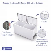 Freezer Frizer Congelado Horizontal Grande 2 Tampas/Portas -20°C 500 Litros Gelopar GHBS510