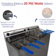 Fritador Fritadeira Elétrica Industrial Grande 50 Litros Alta Potencia 20 Mil Watts 6 Cestos - Sebem 