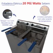 Fritador Fritadeira Elétrica Industrial Grande Congelado Alta Potencia 20 Mil Watts 4 Cestos Sebem