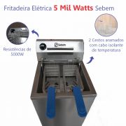 Fritador Fritadeira Elétrica Zona Fria Óleo Alta 15 Litros 5000w 2 Cestos Inox SFE15 110/220v - Sebem