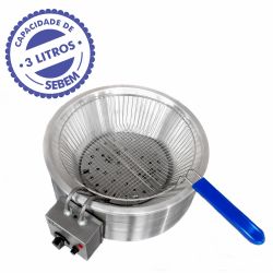 Fritador Tacho Elétrico Industrial Pequeno Pasteleiro Pastel com Peneira/Cesto 3 Litros Inox Sebem