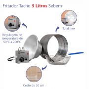 Fritador Tacho Elétrico Industrial Pequeno Pasteleiro Pastel com Peneira/Cesto 3 Litros Inox Sebem