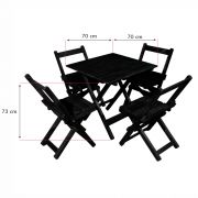 Jogo de Mesa e Cadeira 70x70 com 4 Cadeiras Pretas para Restaurantes e Bares 