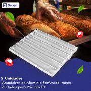 Kit 2 Assadeiras Bandeja Forno Turbo Pão Padaria Ondulada 6 Ondas Resistênte Aluminio Imeca 58x70