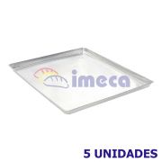 Kit 5 Assadeiras Esteiras Bandeja Quadrada Lisa Alumínio Imeca Pão Padaria 58x70 