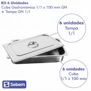 Kit 6 Cubas 1/1X100MM Com Tampa em Inox de  Alta Qualidade Uso Profissional Sebem