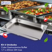 Kit 6 Cubas Gastronômicas GN 1/1X65MM em Inox para Buffet Sebem