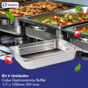 Kit 6 Cubas Gastronômicas Inox para Buffet GN 1/1x100MM  Sebem