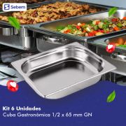 Kit 6 Cubas Gastronômicas Inox para Buffet GN 1/2X65MM  Sebem