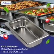 Kit 6 Cubas Gastronômicas Inox para Buffet GN 1/4X65MM  Sebem