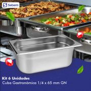 Kit 6 Cubas GN 1/4X100MM  Inox Gastronomica Sebem
