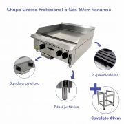 Kit Chapa a Gás Sanduicheira Para Hamburguer, Carne Profissional Venancio 0,60M 19mm + Cavalete de Apoio 