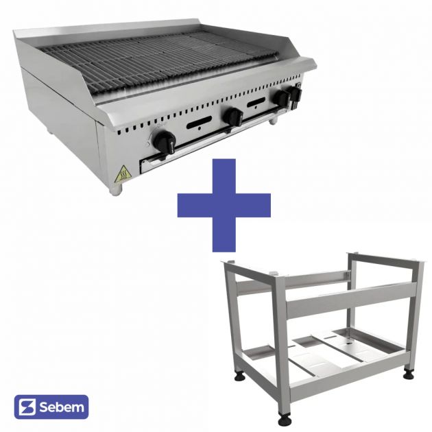 Kit Char Broiler Profissional a Gás Venancio Grelha Dupla Para Churrasco 90cm + Cavalete de Apoio 