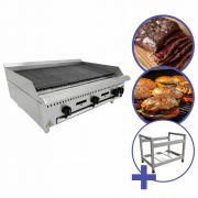 Kit Char Broiler Profissional a Gás Venancio Grelha Dupla Para Churrasco 90cm + Cavalete de Apoio 