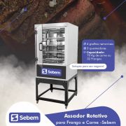 Máquina de Assar Assador Forno Rotativo para Frango, Carne 70 kg 4 Grelhas Giratório Sebem