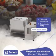 Maquina De Misturar Misturador de Carne e Temperos Para Hambúrguer, Linguiça Industrial 15kg Bivolt
