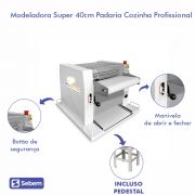 Máquina de Moldar Enrolar Modeladora de Pão Francês Baquete Padaria 40cm com Cavalete Profissional