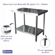 Mesa Aço Total Inteira Inox Industrial Bancada De Apoio 1,2 Metro - Sebem