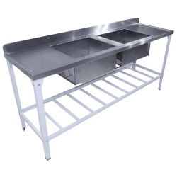 Mesa com 2 Tanques Cubas Pia Inox Cozinha Industrial Restaurante Hamburgueira Com Paneleiro 2 Metros