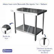 Mesa De Inox Industrial Para Padaria Com Prateleira 1 M Sebem