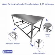 Mesa Tampo Inox Industrial Para Açougue Com Prateleira 1,2 Metro Sebem